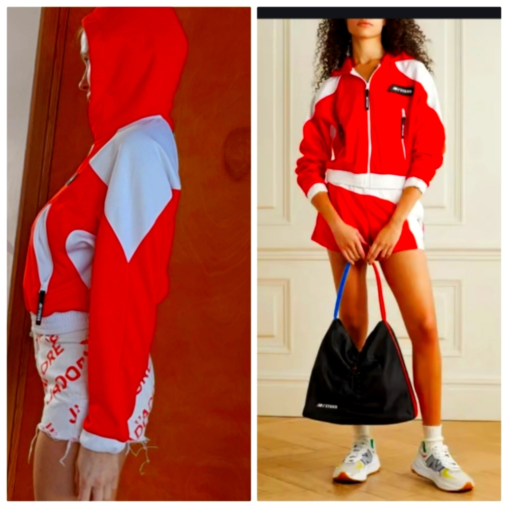 STAUD x NB Collab preppy red white Tennis Varsity warm up hoodie jacket xs